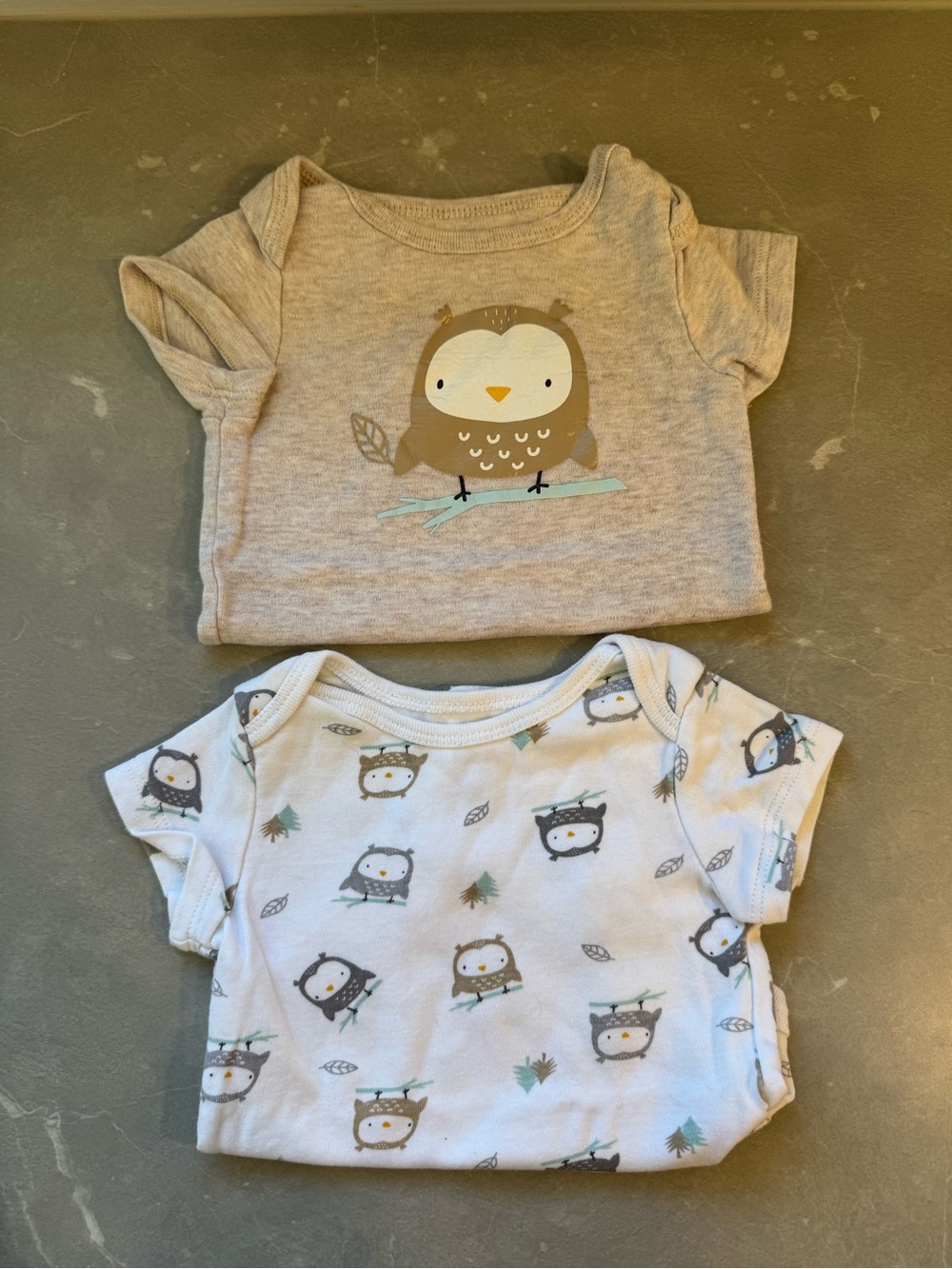 Baby Owl Short Sleeve Shirt Set - Beige & White